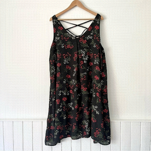 Lily Morgan Black Floral V-Neck A-Line Dress Size 1X